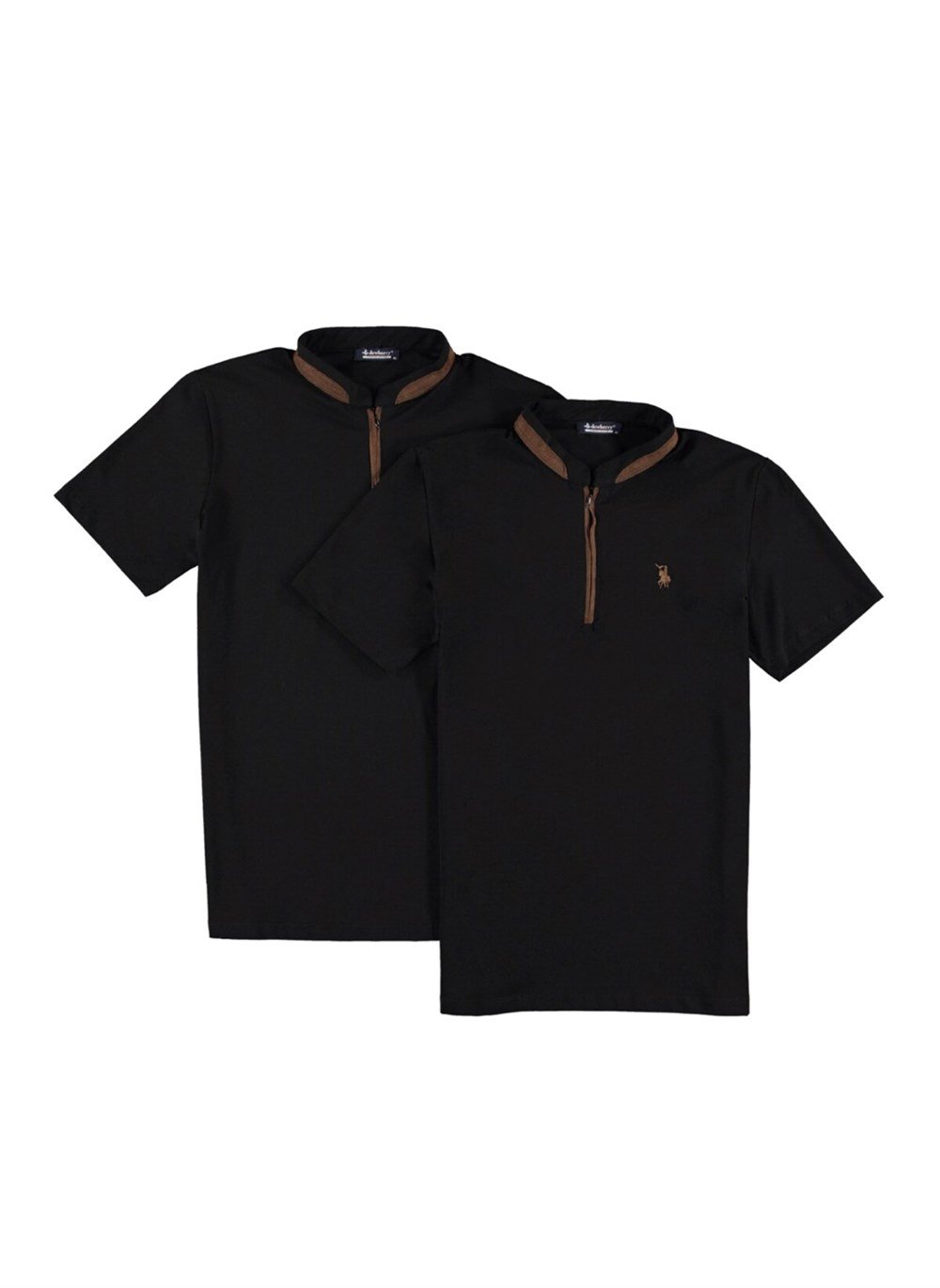 İKİLİ SET T8571 DEWBERRY FERMUARLI ERKEK T-SHIRT-SİYAH-SİYAH