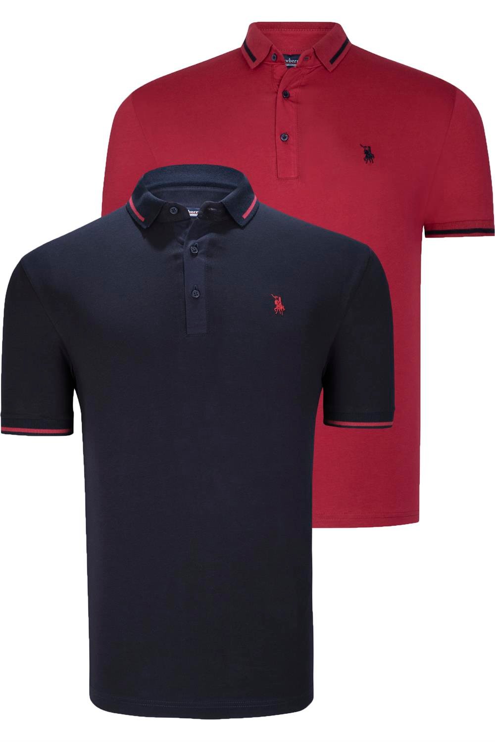 İKİLİ SET T8586 DEWBERRY ERKEK T-SHIRT-BORDO-LACİVERT