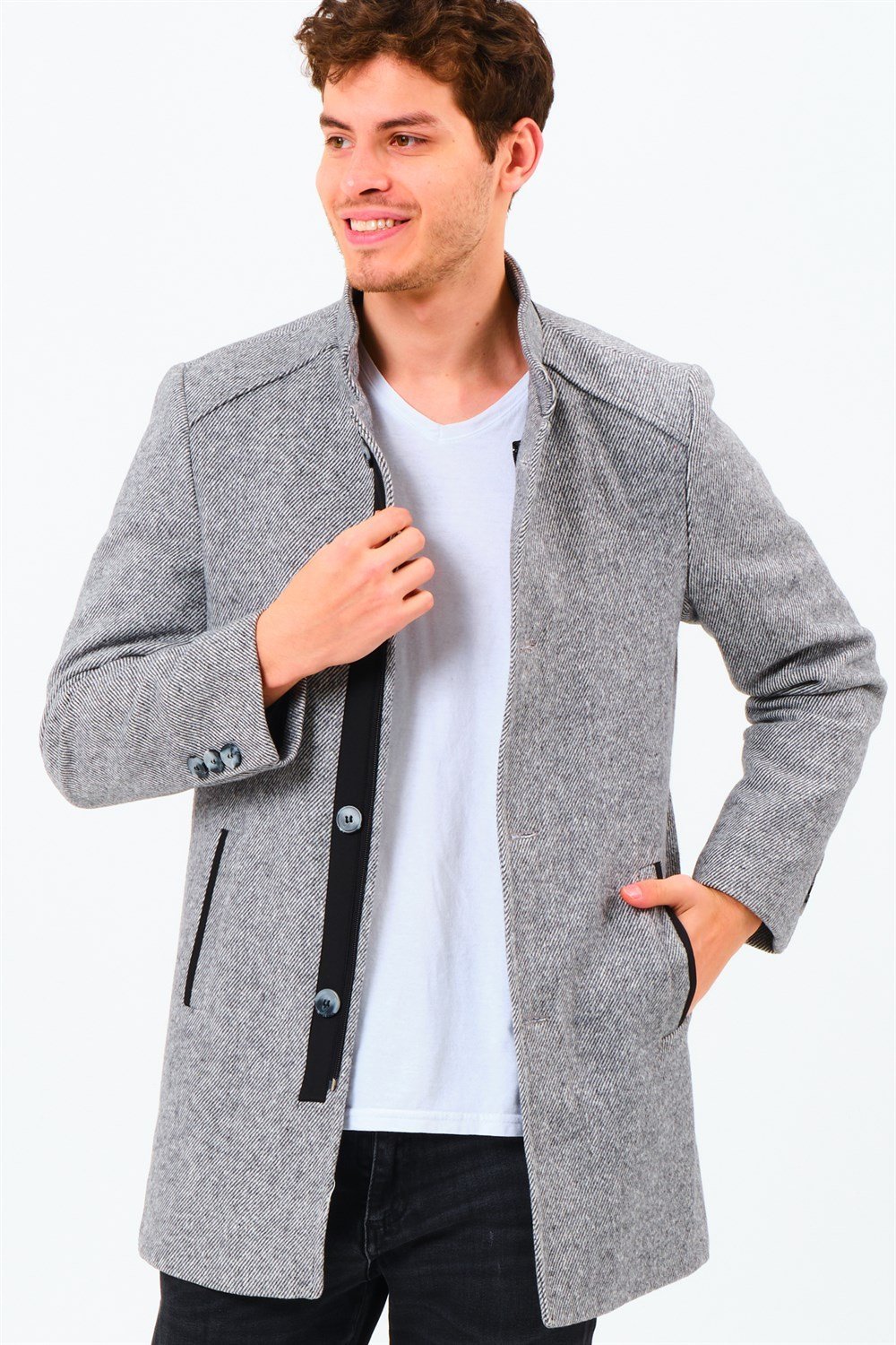 PLT8327  DEWBERRY ERKEK PALTO-DİAGONAL GRİ