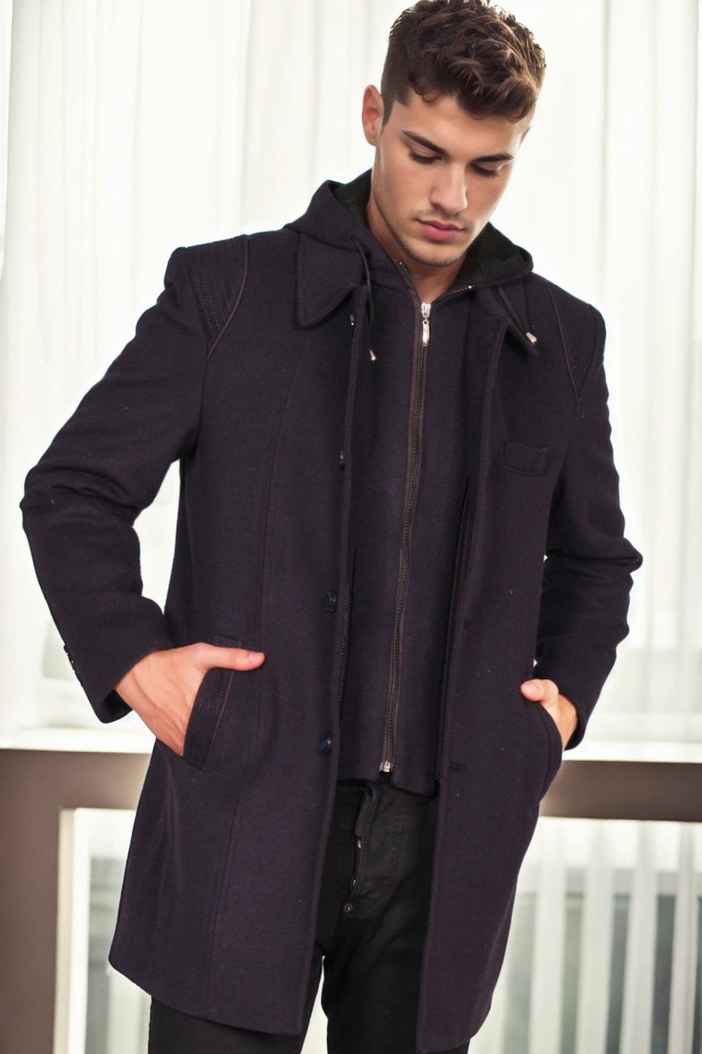 PLT8335 DEWBERRY ERKEK PALTO-DESENLİ LACİVERT 2
