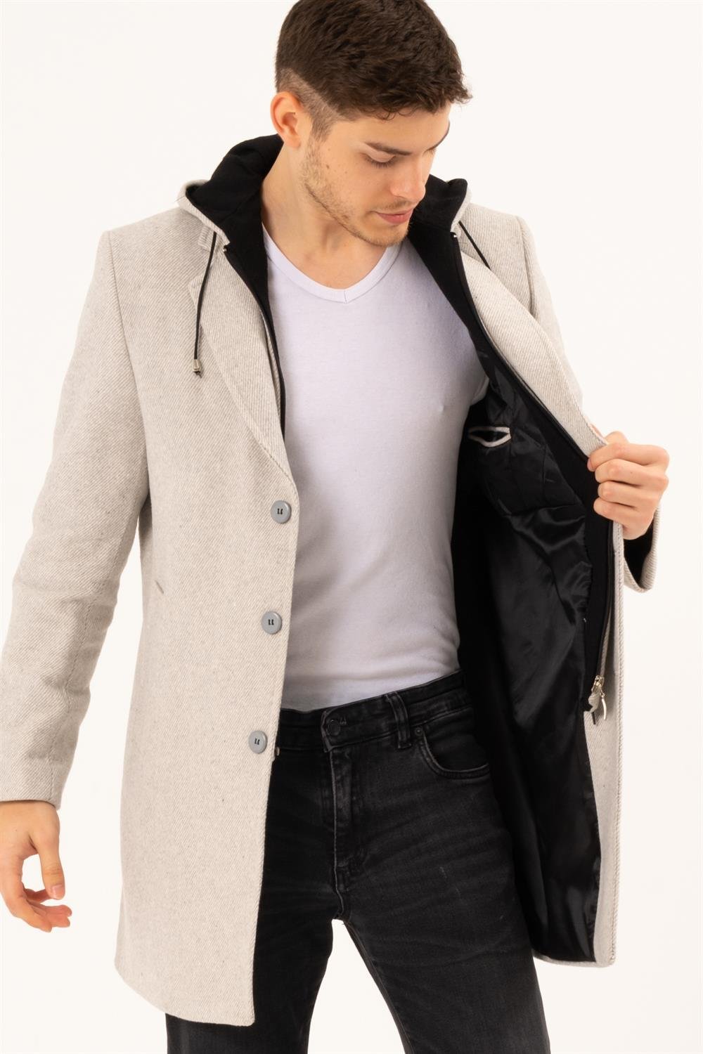 PLT8376 DEWBERRY ERKEK PALTO-DESENLİ BEJ