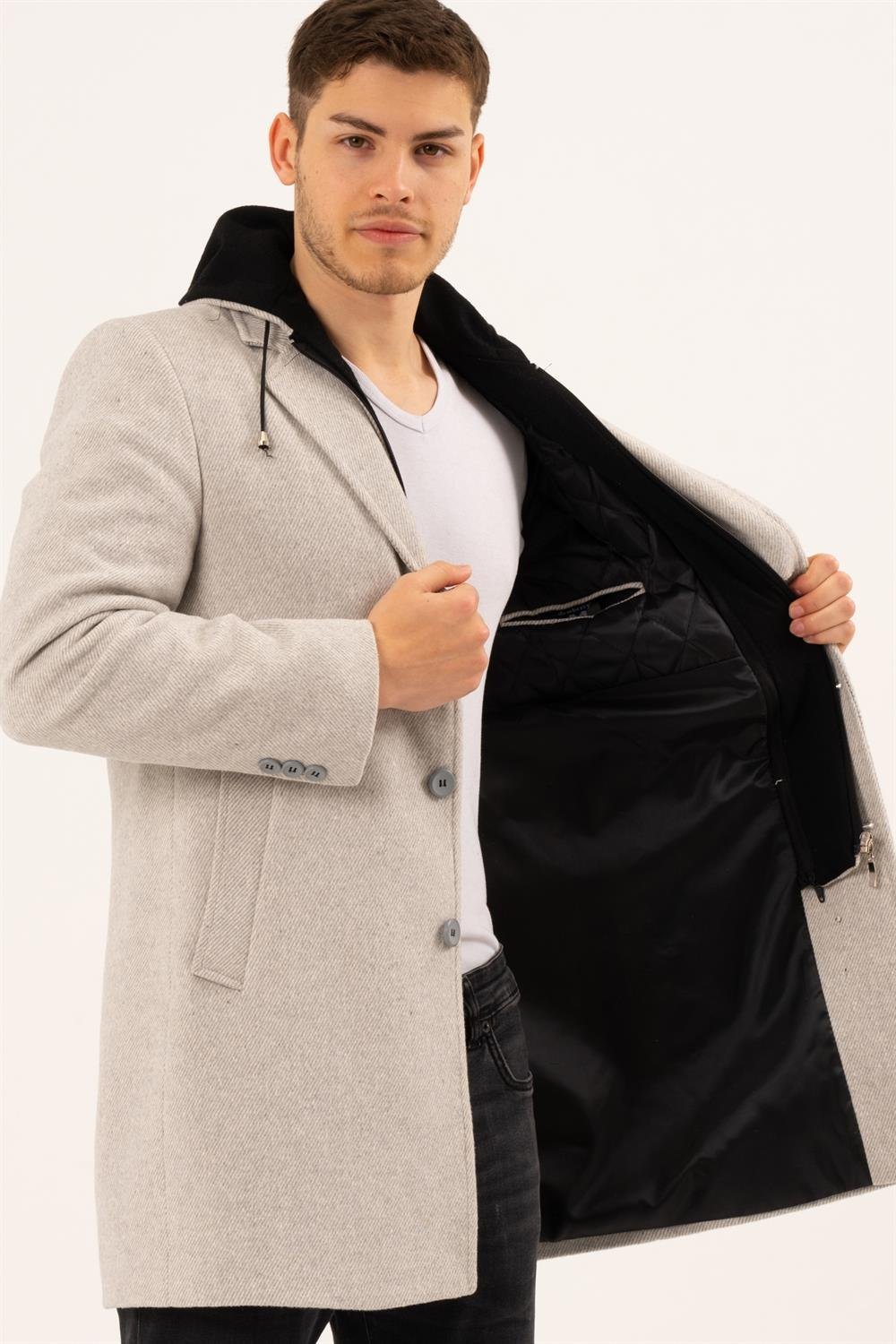 PLT8376 DEWBERRY ERKEK PALTO-DESENLİ BEJ