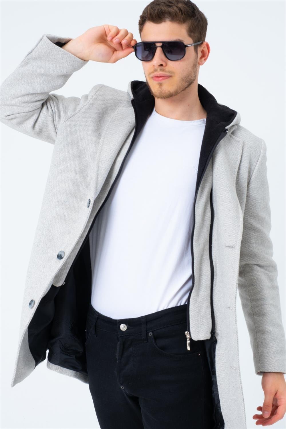PLT8395 DEWBERRY BATTAL PALTO-DESENLİ BEJ