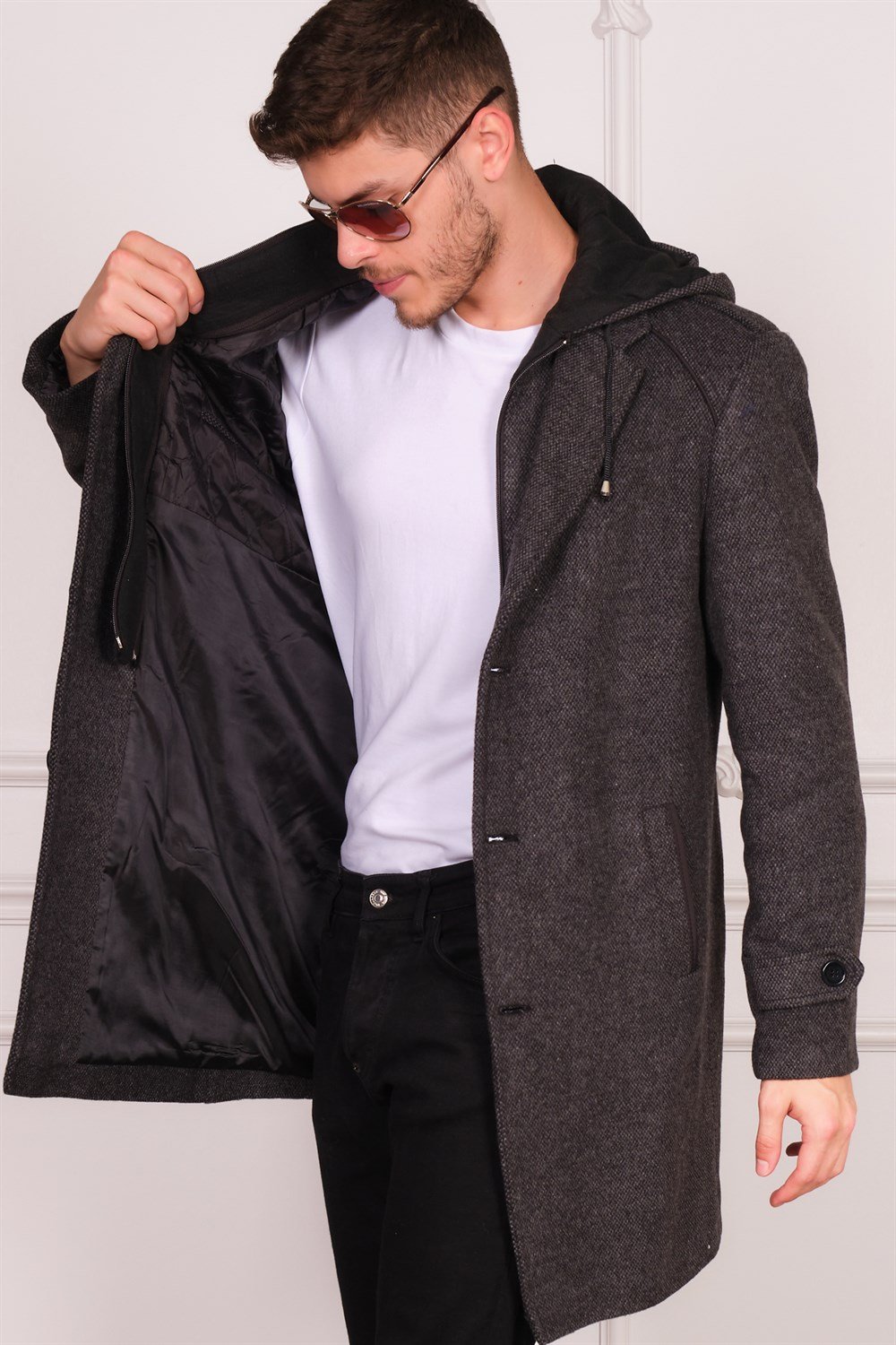 PLT8401 DEWBERRY ERKEK PALTO-DESENLİ ANTRASİT