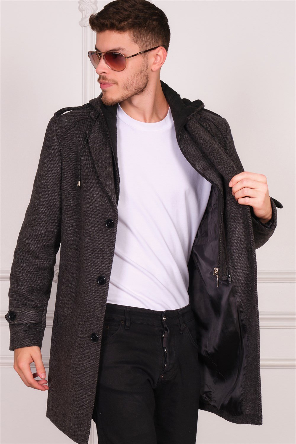 PLT8401 DEWBERRY ERKEK PALTO-DESENLİ ANTRASİT