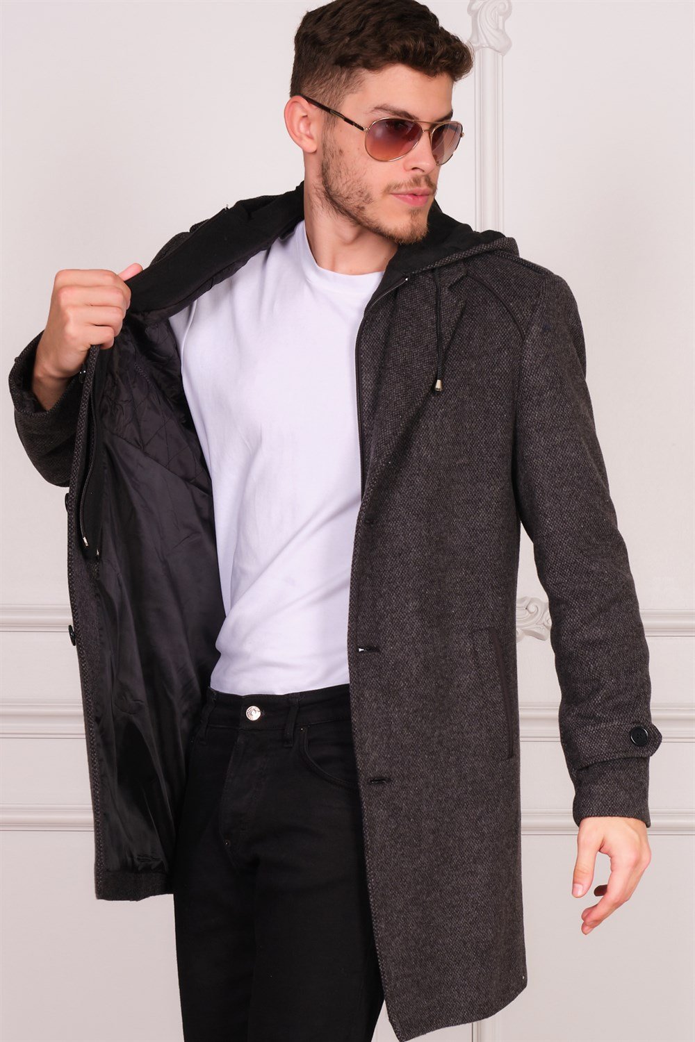 PLT8401 DEWBERRY ERKEK PALTO-DESENLİ ANTRASİT