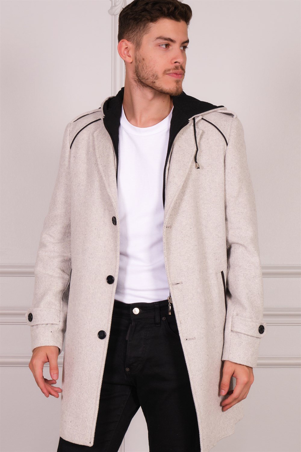 PLT8401 DEWBERRY ERKEK PALTO-DESENLİ BEJ