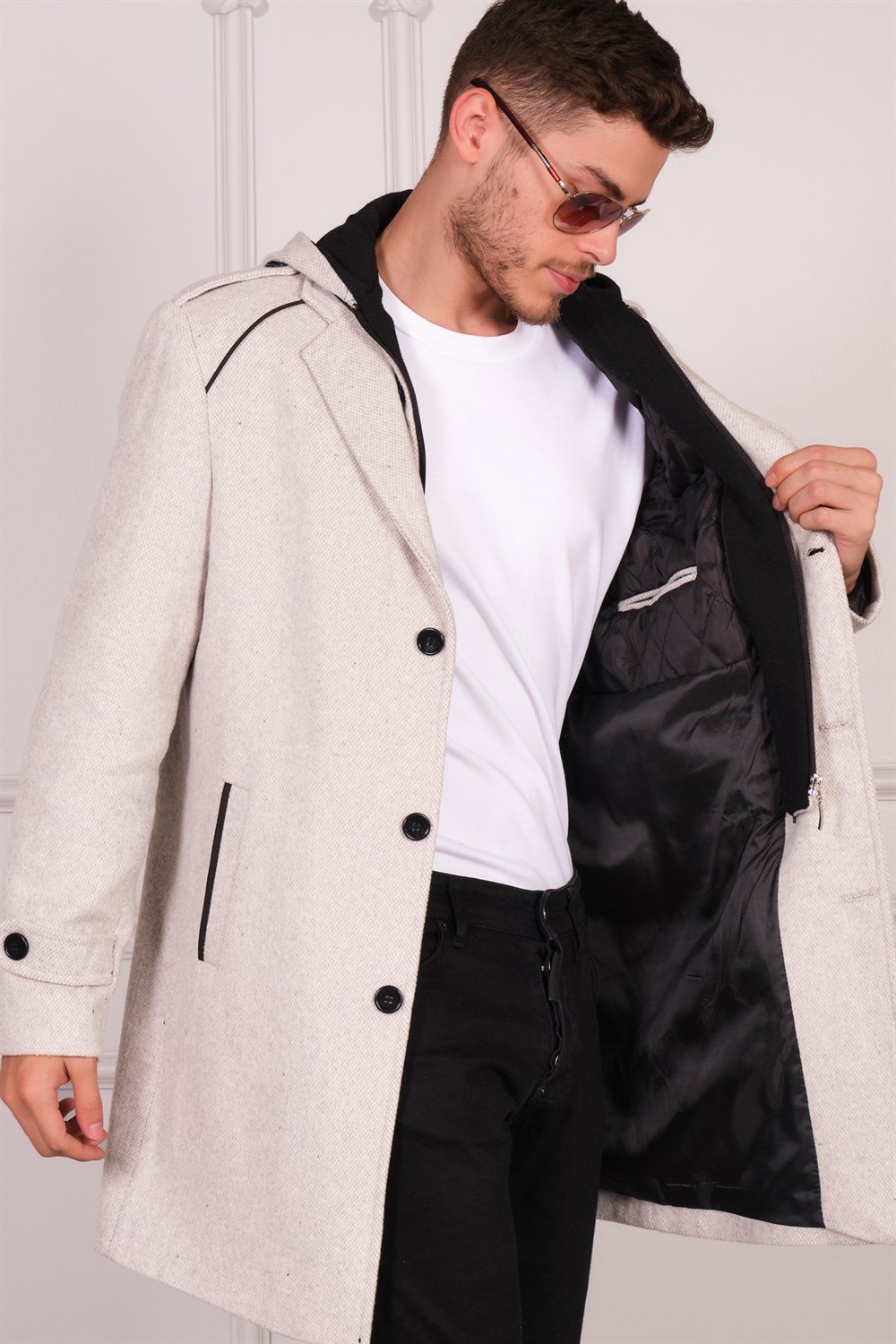 PLT8401 DEWBERRY ERKEK PALTO-DESENLİ BEJ