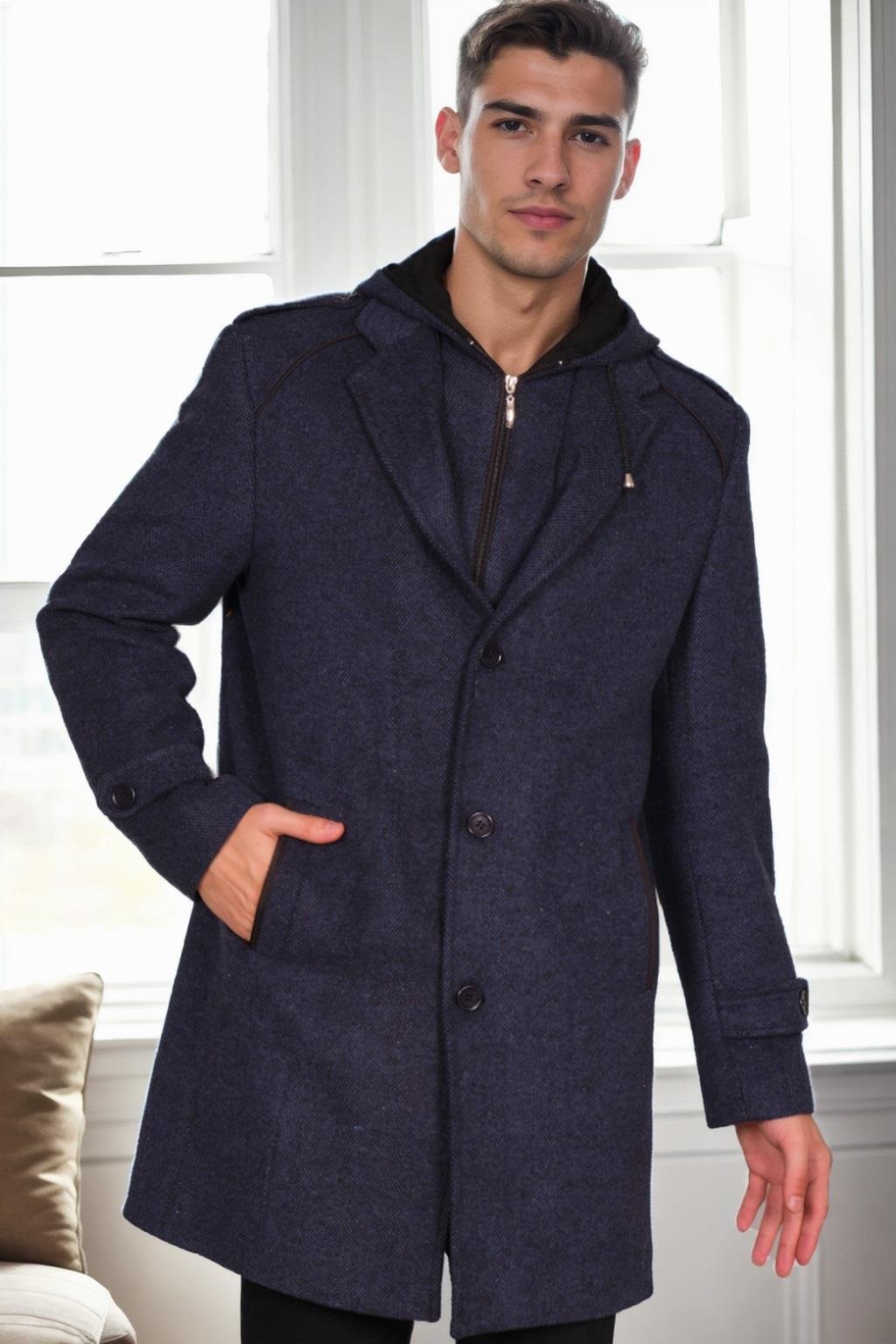 PLT8401 DEWBERRY ERKEK PALTO-DESENLİ LACİVERT 2