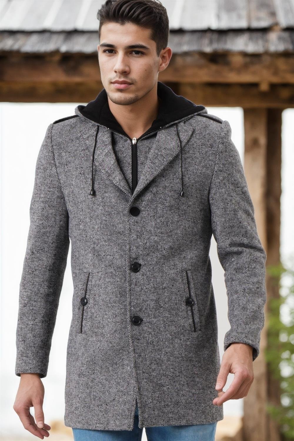 PLT8406 DEWBERRY ERKEK PALTO-DESENLİ GRİ-5