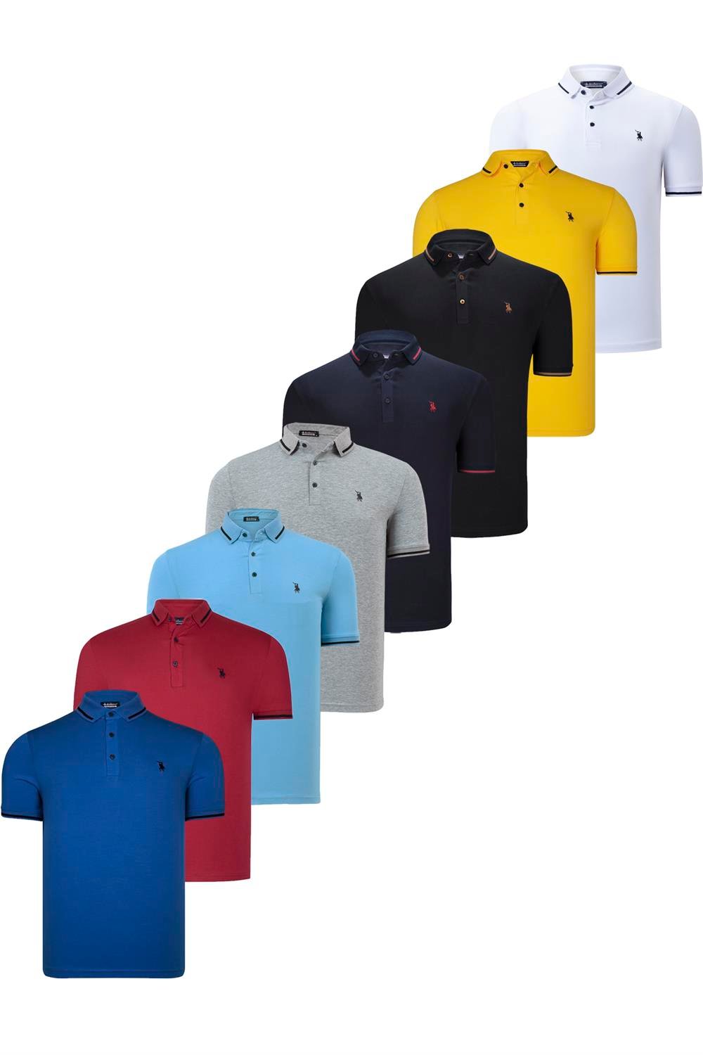 SEKİZLİ SET T8586 DEWBERRY ERKEK T-SHIRT-SİYAH-BEYAZ-LACİVERT-BORDO-GRİ-AÇIK MAVİ-SARI-SAKS