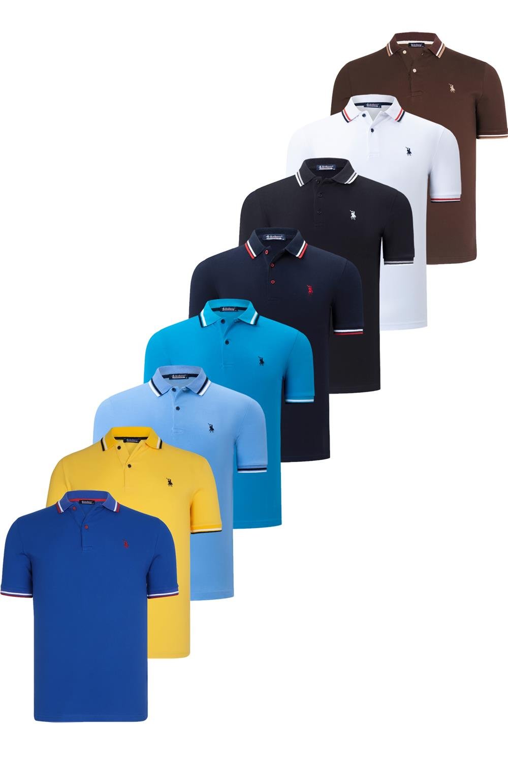 SEKİZLİ SET T8594 DEWBERRY ERKEK T-SHIRT-SİYAH-BEYAZ-LACİVERT-MAVİ-KAHVE-AÇIK MAVİ-SARI-SAKS