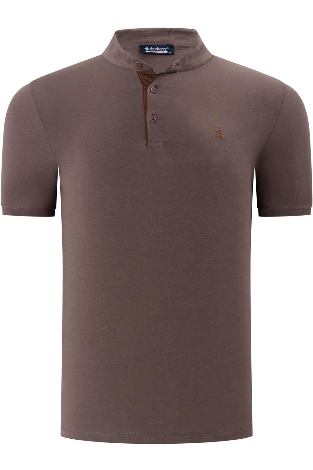 T8560 DEWBERRY T-SHIRT-DÜZ KAHVE