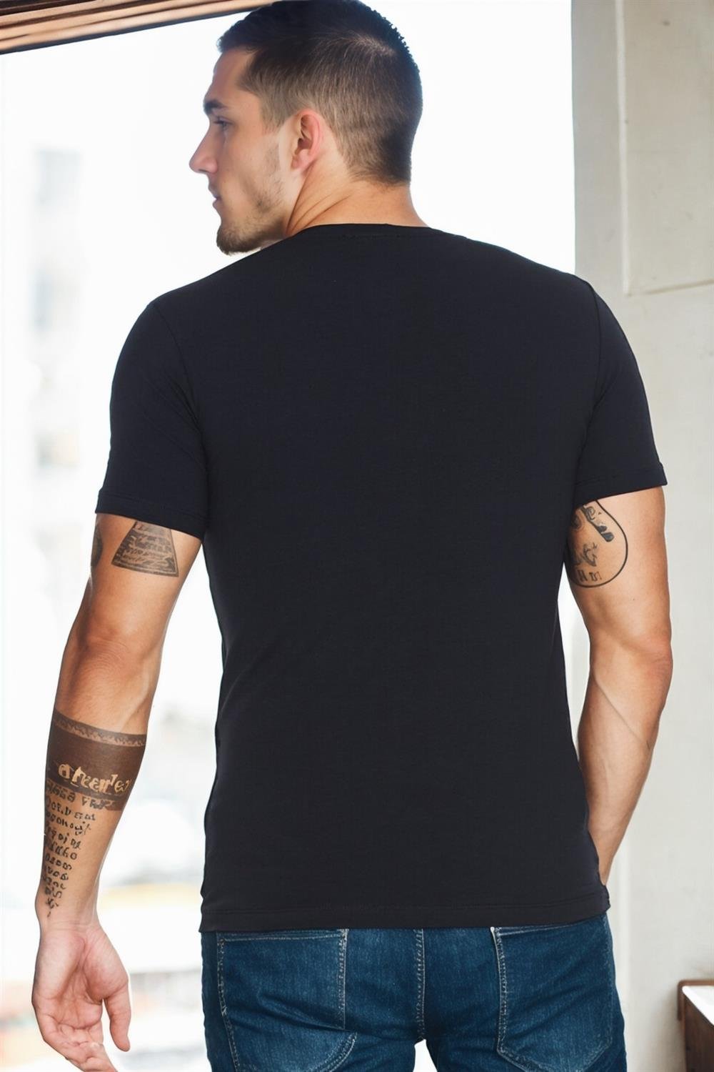 T8569 DEWBERRY BİSİKLET YAKA ERKEK T-SHIRT-LACİVERT-2