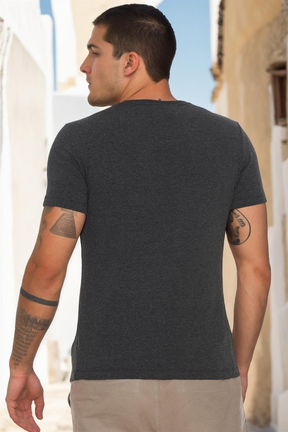 T8569 DEWBERRY BİSİKLET YAKA ERKEK T-SHIRT-ANTRASİT-2