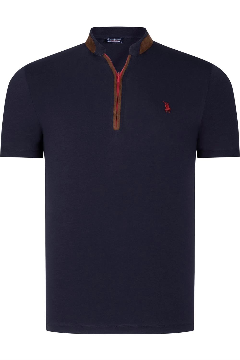 T8571 DEWBERRY FERMUARLI ERKEK T-SHIRT-DÜZ LACİVERT