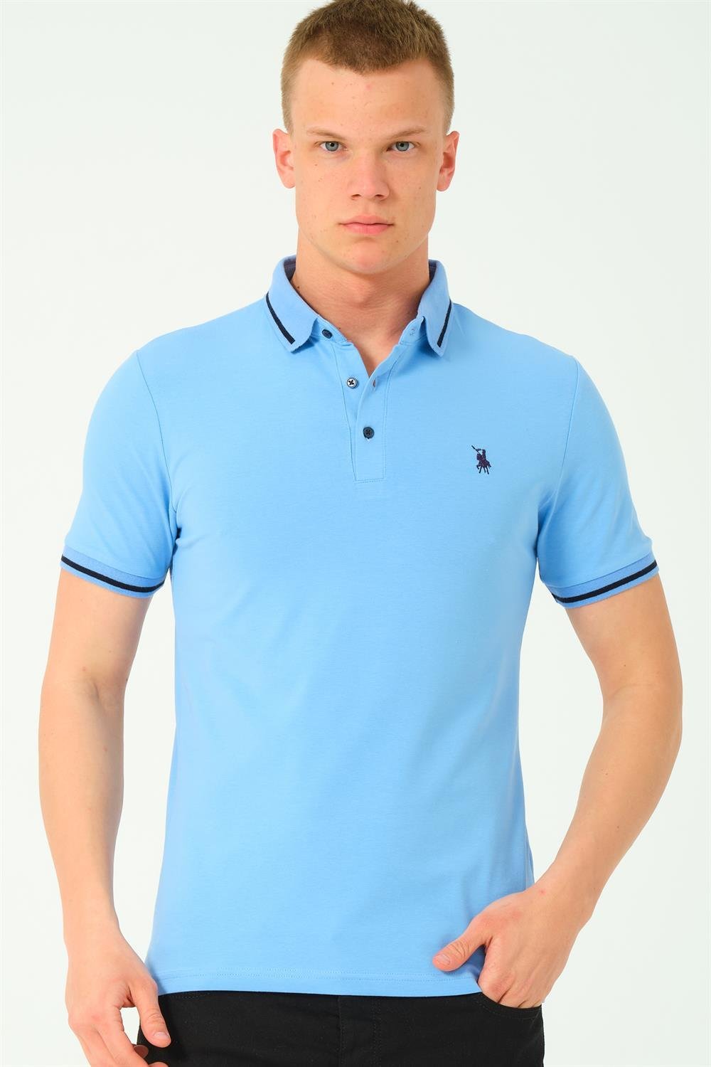 T8586 DEWBERRY ERKEK POLO YAKA T-SHIRT-AÇIK MAVİ-2