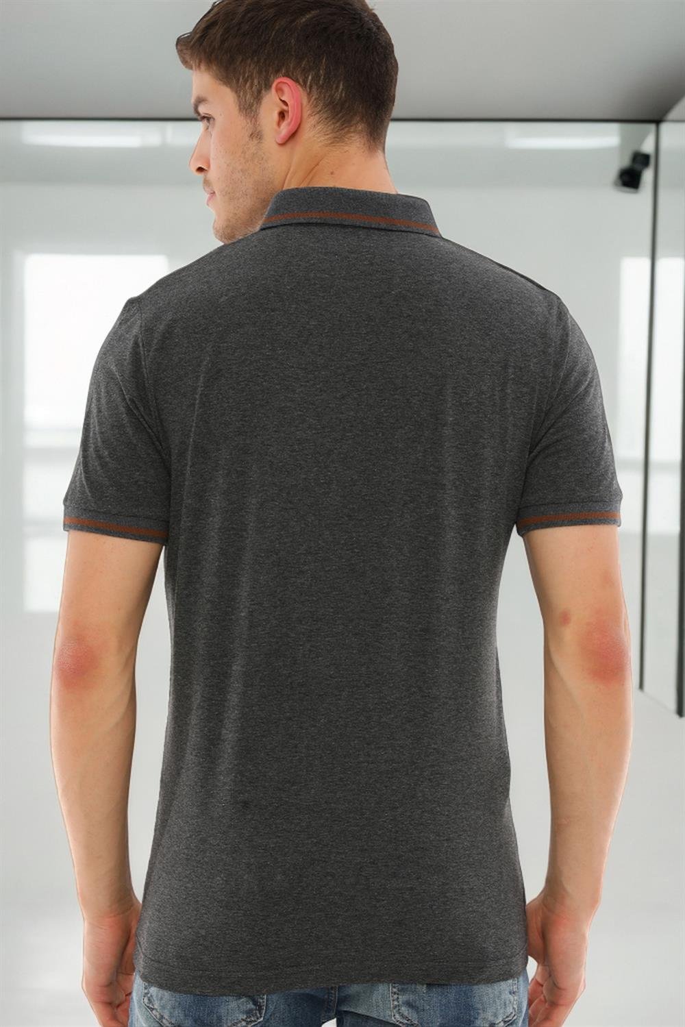 T8586 DEWBERRY ERKEK POLO YAKA T-SHIRT-AÇIK ANTRASİT