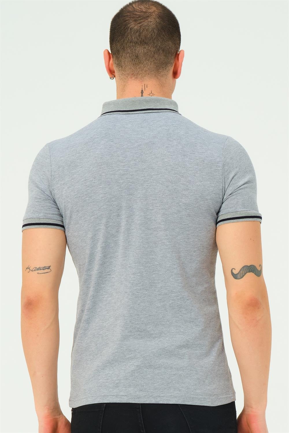 T8586 DEWBERRY ERKEK POLO YAKA T-SHIRT-GRİ-2