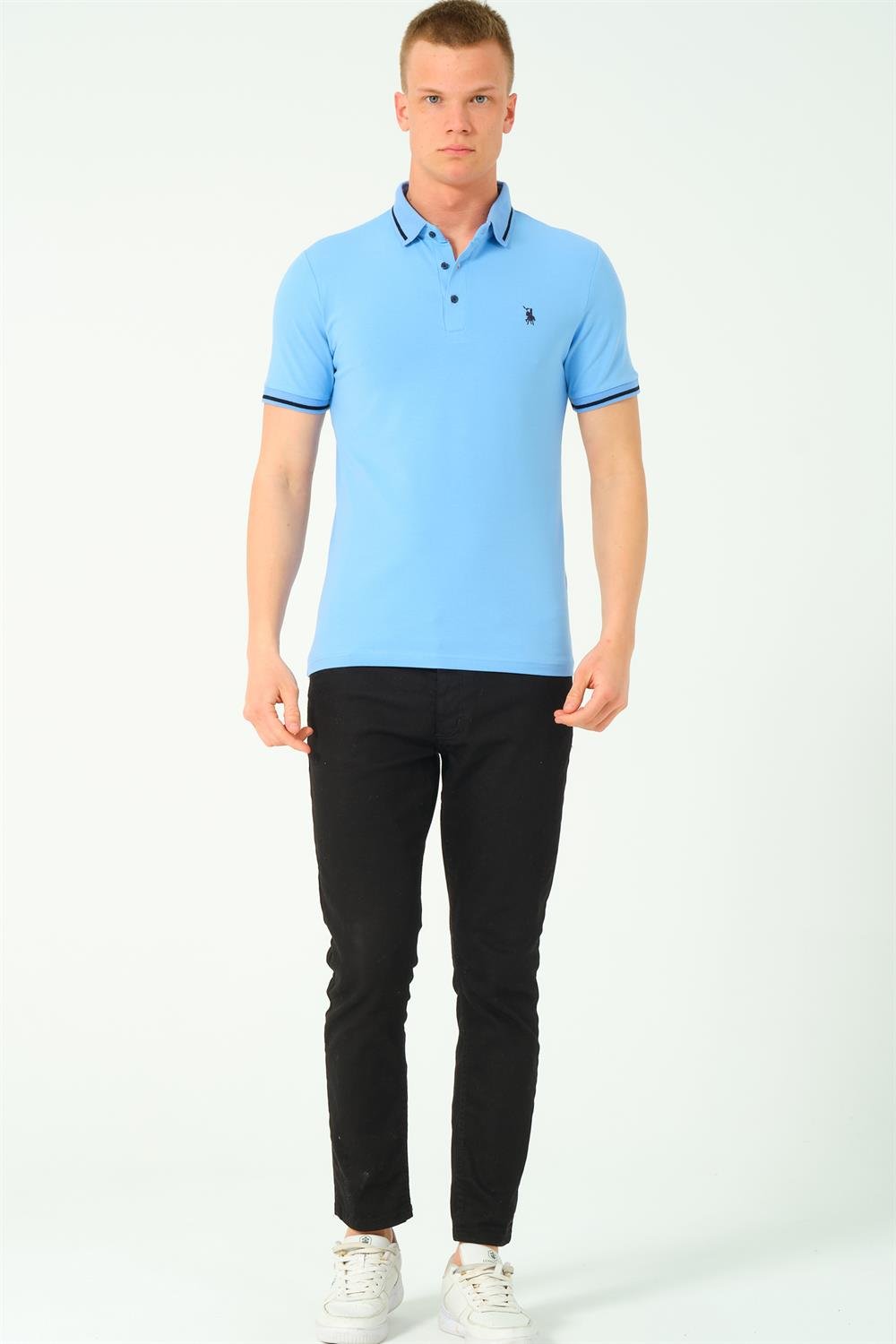 T8586 DEWBERRY ERKEK POLO YAKA T-SHIRT-AÇIK MAVİ-2
