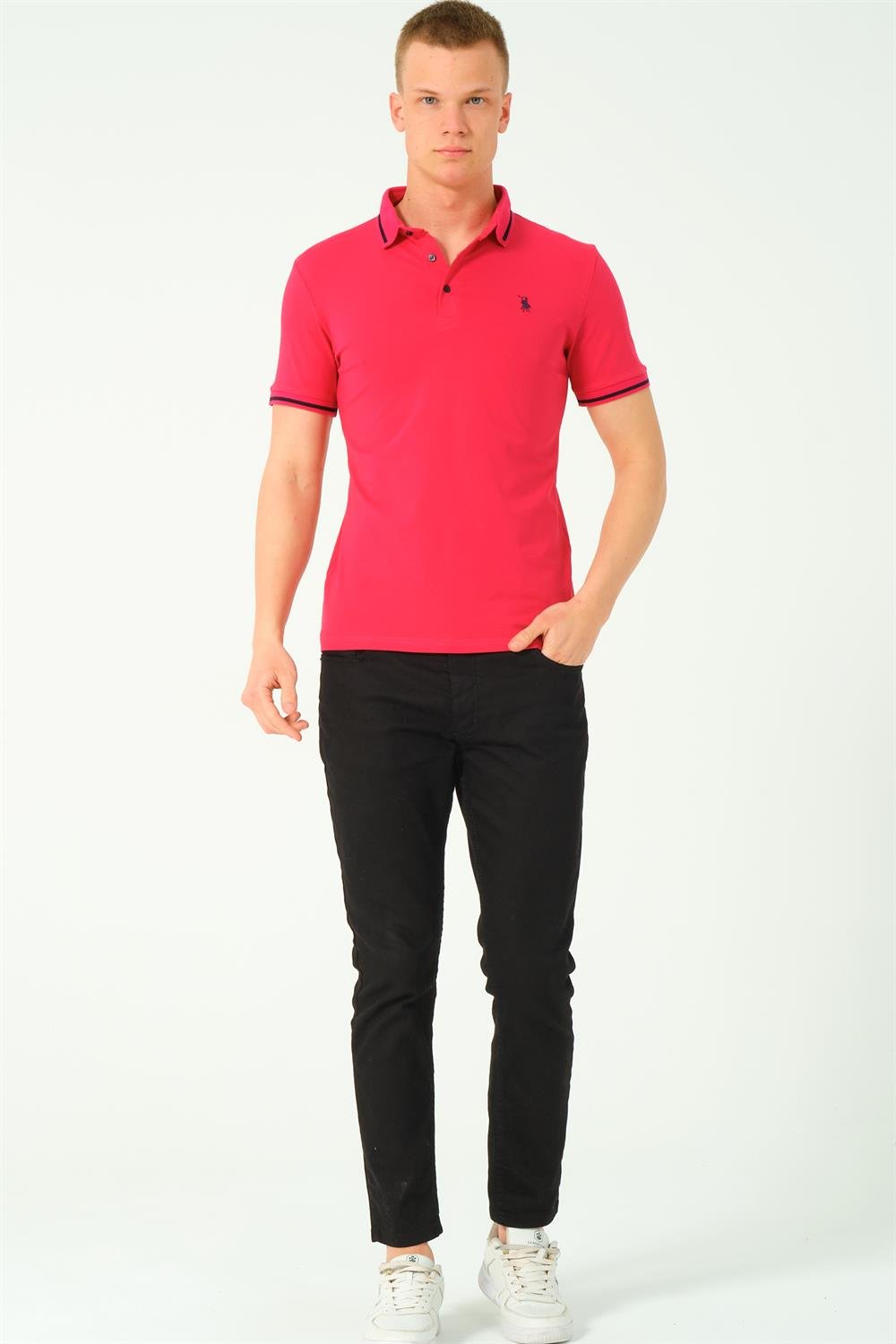 T8586 DEWBERRY ERKEK POLO YAKA T-SHIRT-FUŞYA-2