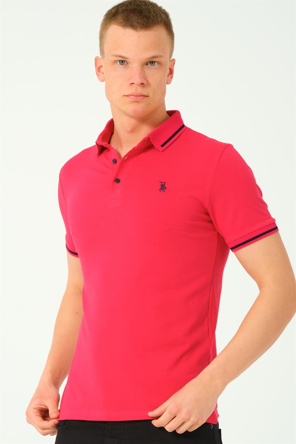 T8586 DEWBERRY ERKEK POLO YAKA T-SHIRT-FUŞYA-2