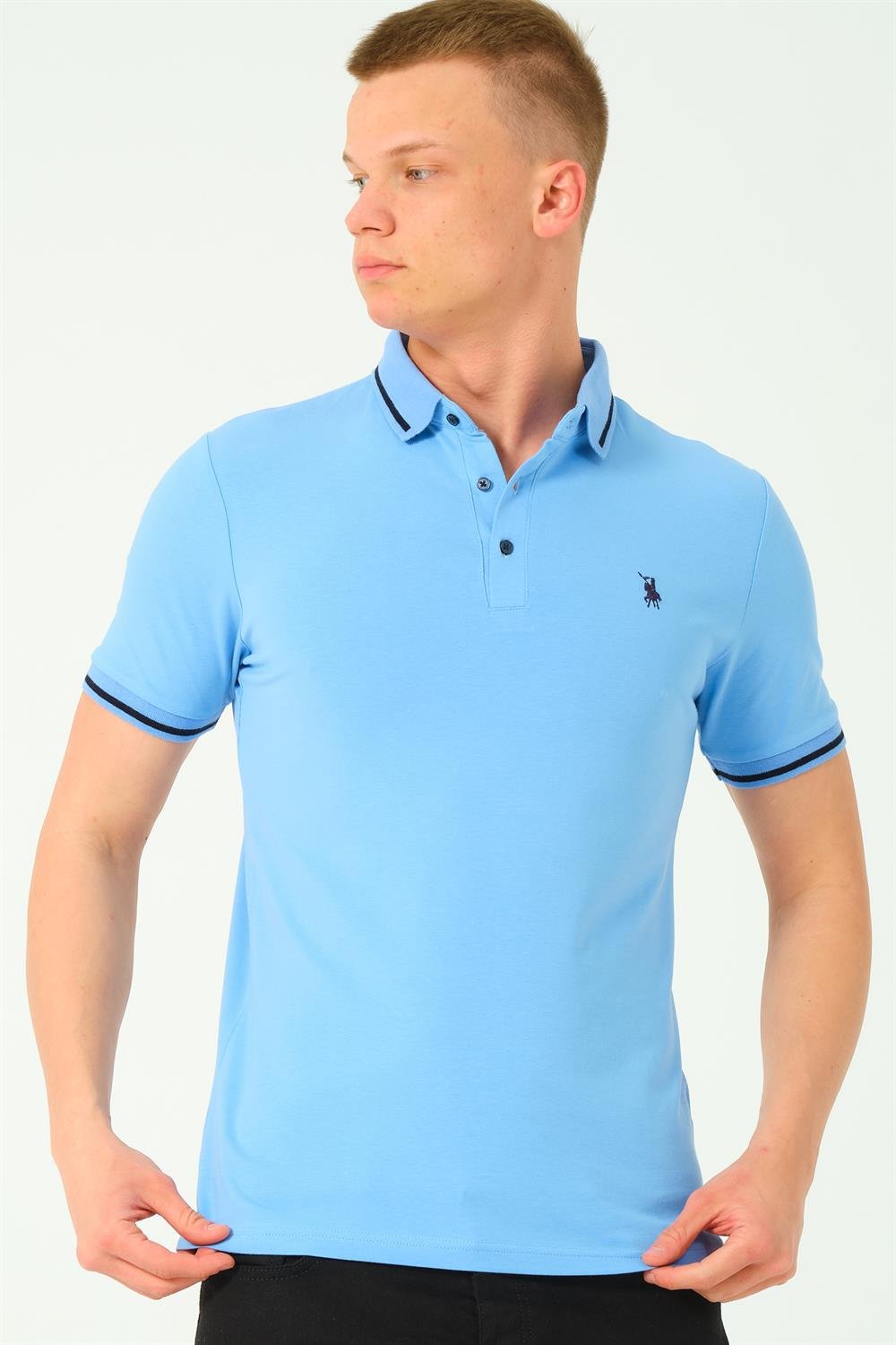 T8586 DEWBERRY ERKEK POLO YAKA T-SHIRT-AÇIK MAVİ-2