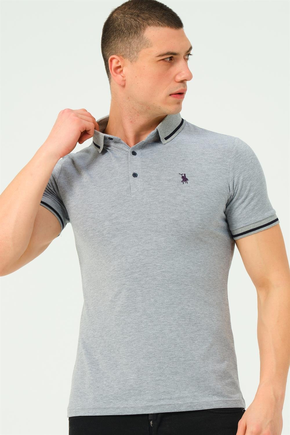 T8586 DEWBERRY ERKEK POLO YAKA T-SHIRT-GRİ-2