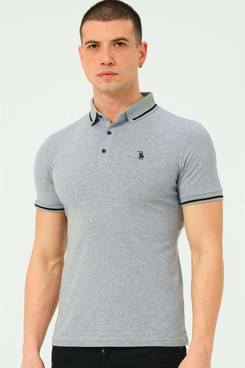 T8586 DEWBERRY ERKEK POLO YAKA T-SHIRT-GRİ-2