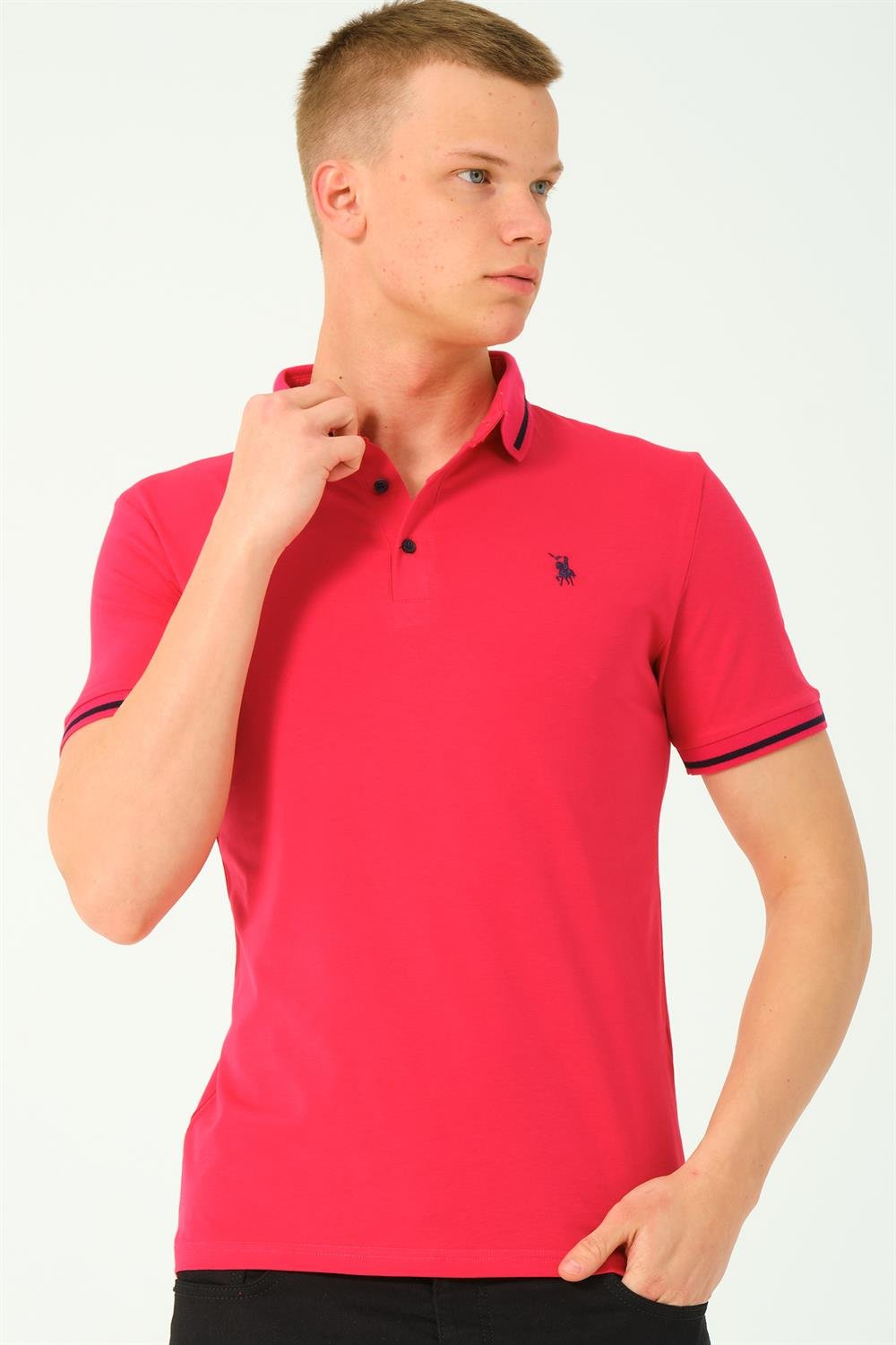 T8586 DEWBERRY ERKEK POLO YAKA T-SHIRT-FUŞYA-2