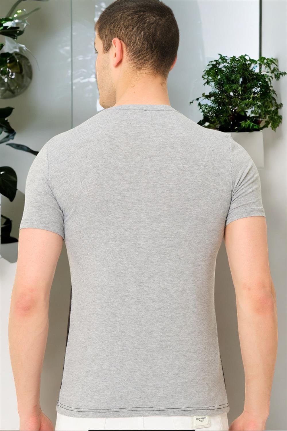 T8593 DEWBERRY ERKEK T-SHIRT-DÜZ GRİ