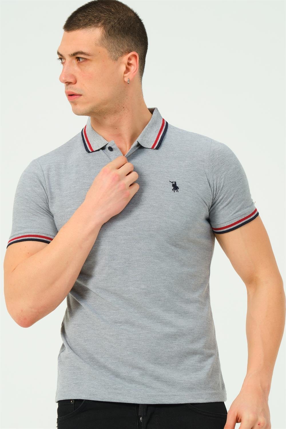 T8594 DEWBERRY ERKEK T-SHIRT-DÜZ GRİ