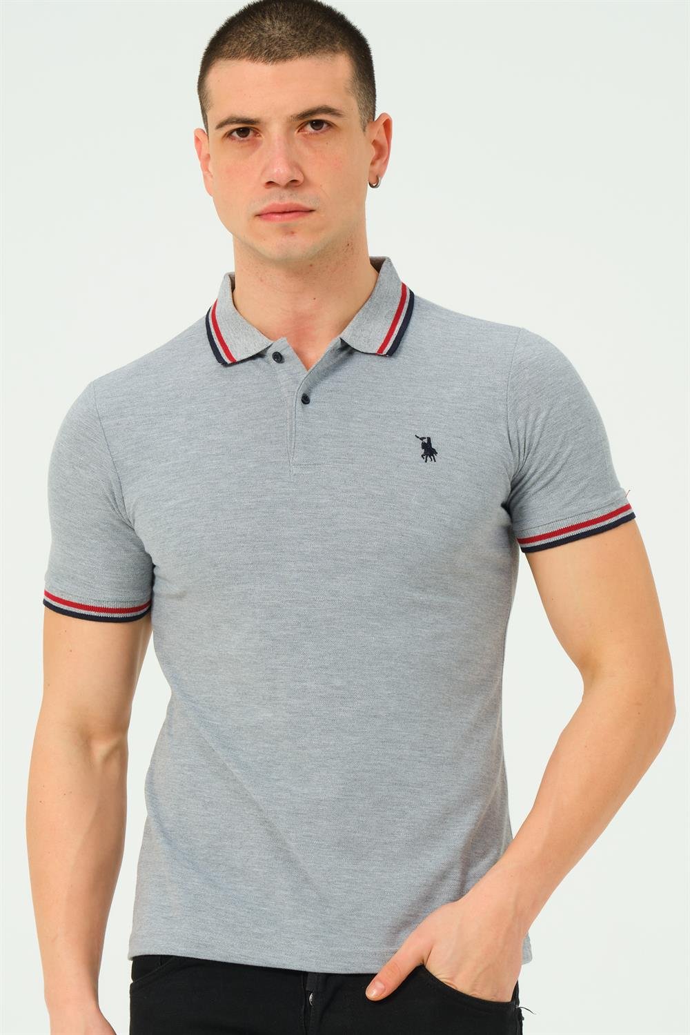 T8594 DEWBERRY ERKEK T-SHIRT-DÜZ GRİ