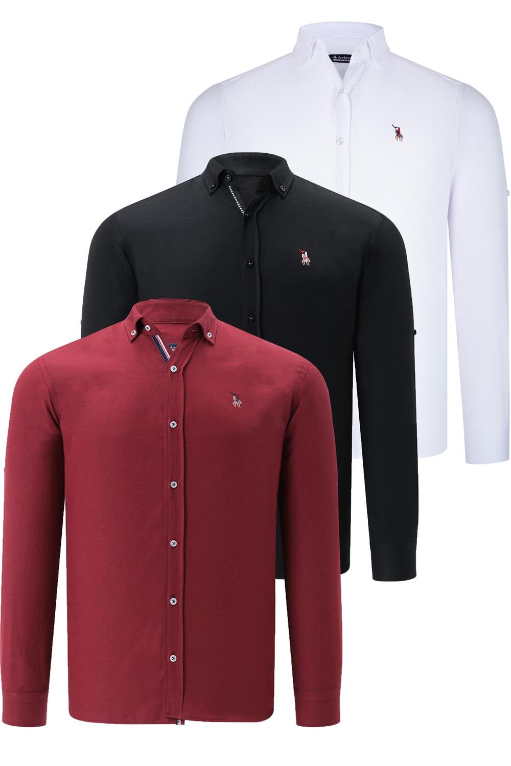 ÜÇLÜ SET G674 DEWBERRY ERKEK GÖMLEK-SİYAH-BEYAZ-BORDO
