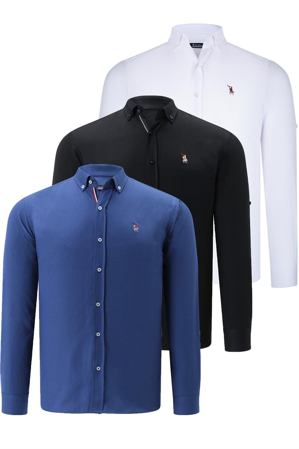ÜÇLÜ SET G674 DEWBERRY ERKEK GÖMLEK-SİYAH-BEYAZ-İNDİGO