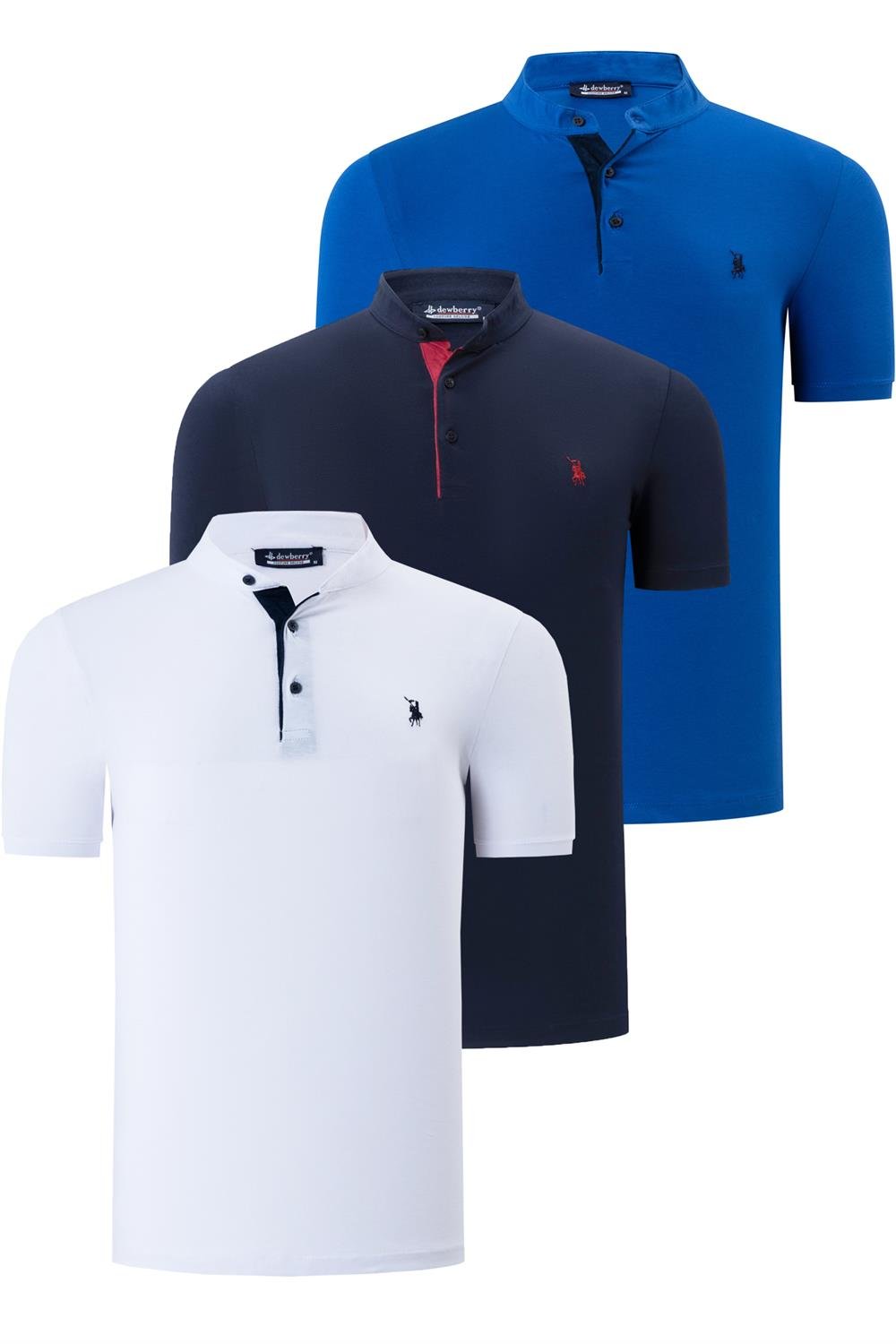ÜÇLÜ SET T8560 DEWBERRY ERKEK T-SHIRT-LACİVERT-BEYAZ-SAKS