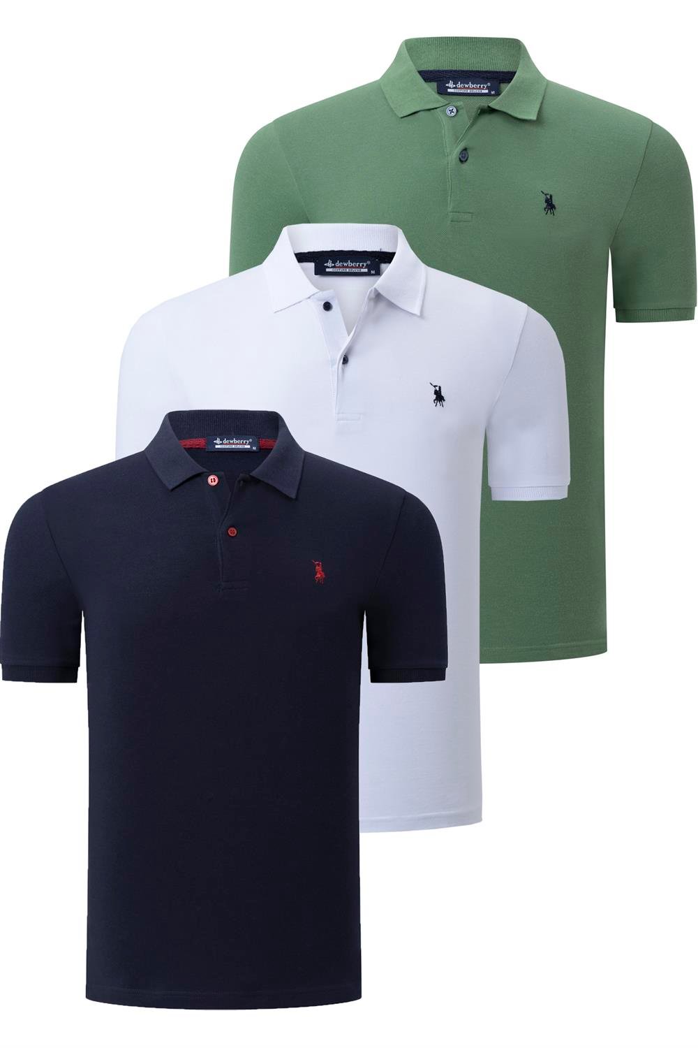 ÜÇLÜ SET T8561 DEWBERRY ERKEK T-SHIRT-LACİVERT-BEYAZ-AÇIK HAKİ