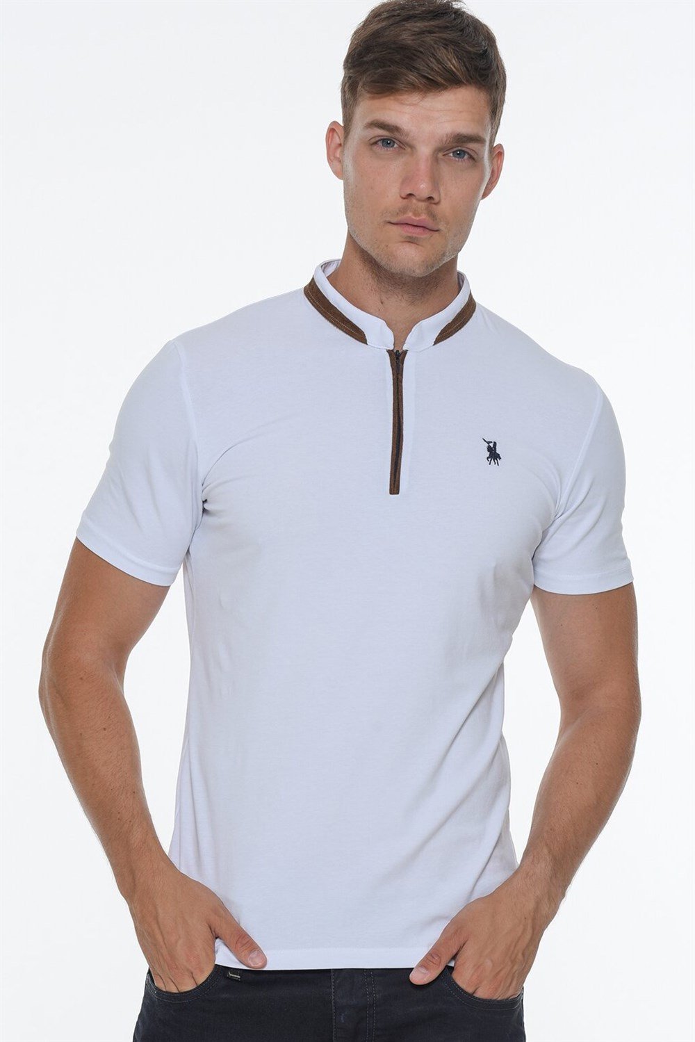 ÜÇLÜ SET T8571 DEWBERRY FERMUARLI ERKEK T-SHIRT-ANTRASİT-BEYAZ-LACİVERT