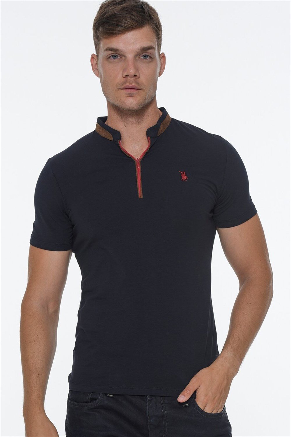 ÜÇLÜ SET T8571 DEWBERRY FERMUARLI ERKEK T-SHIRT-ANTRASİT-BEYAZ-LACİVERT