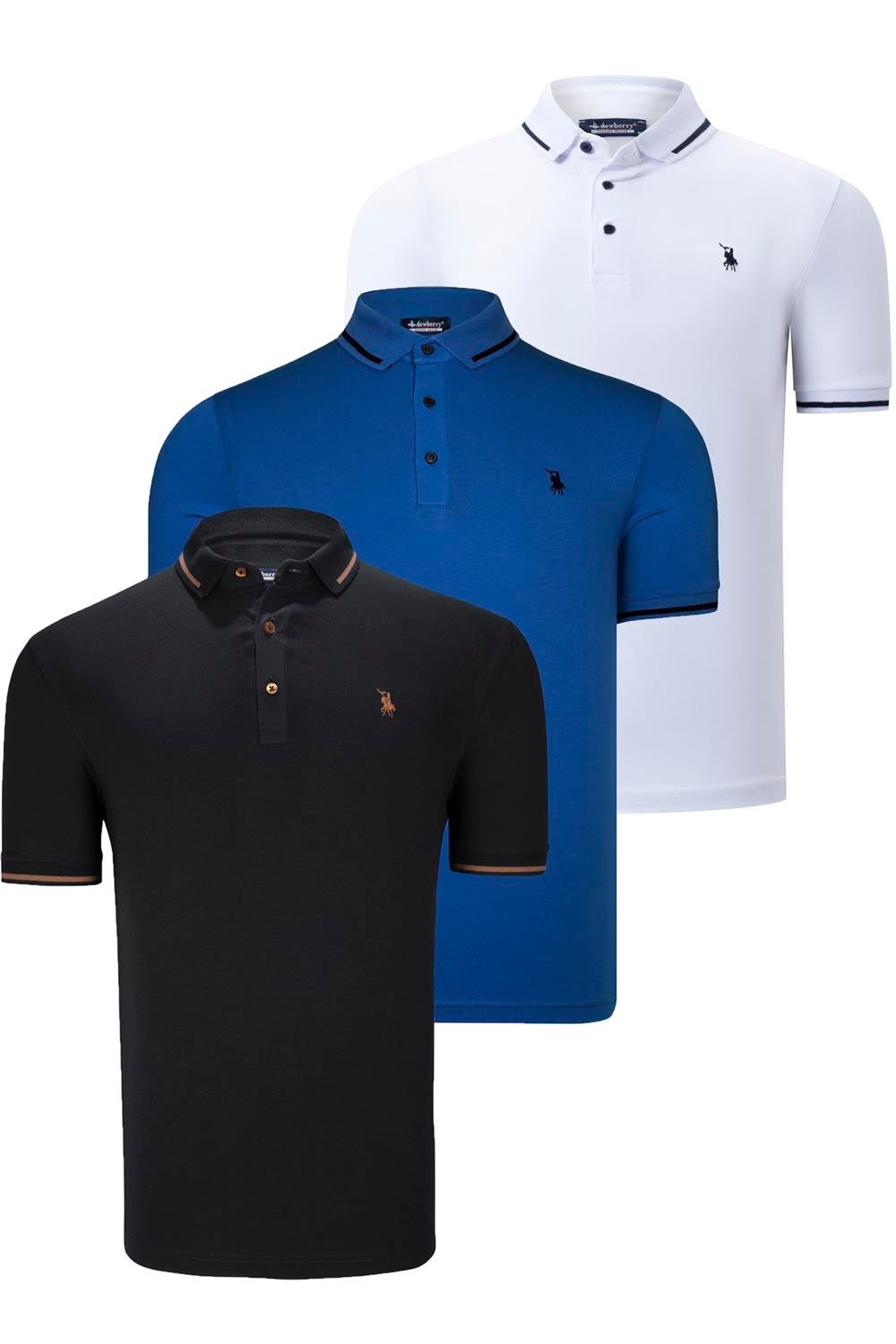 ÜÇLÜ SET T8586 DEWBERRY ERKEK T-SHIRT-SİYAH-BEYAZ-SAKS