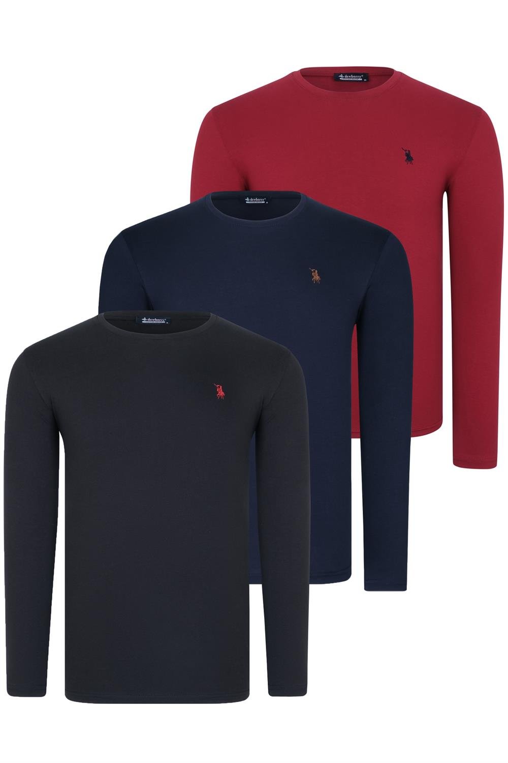ÜÇLÜ SET T8588 DEWBERRY YUVARLAK YAKA ERKEK SWEATSHIRT-SİYAH-LACİVERT-BORDO