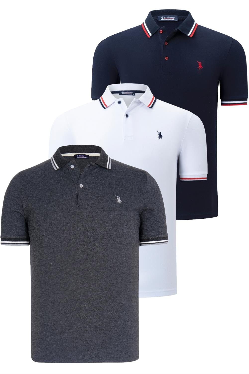 ÜÇLÜ SET T8594 DEWBERRY ERKEK T-SHIRT-LACİVERT-ANTRASİT-BEYAZ