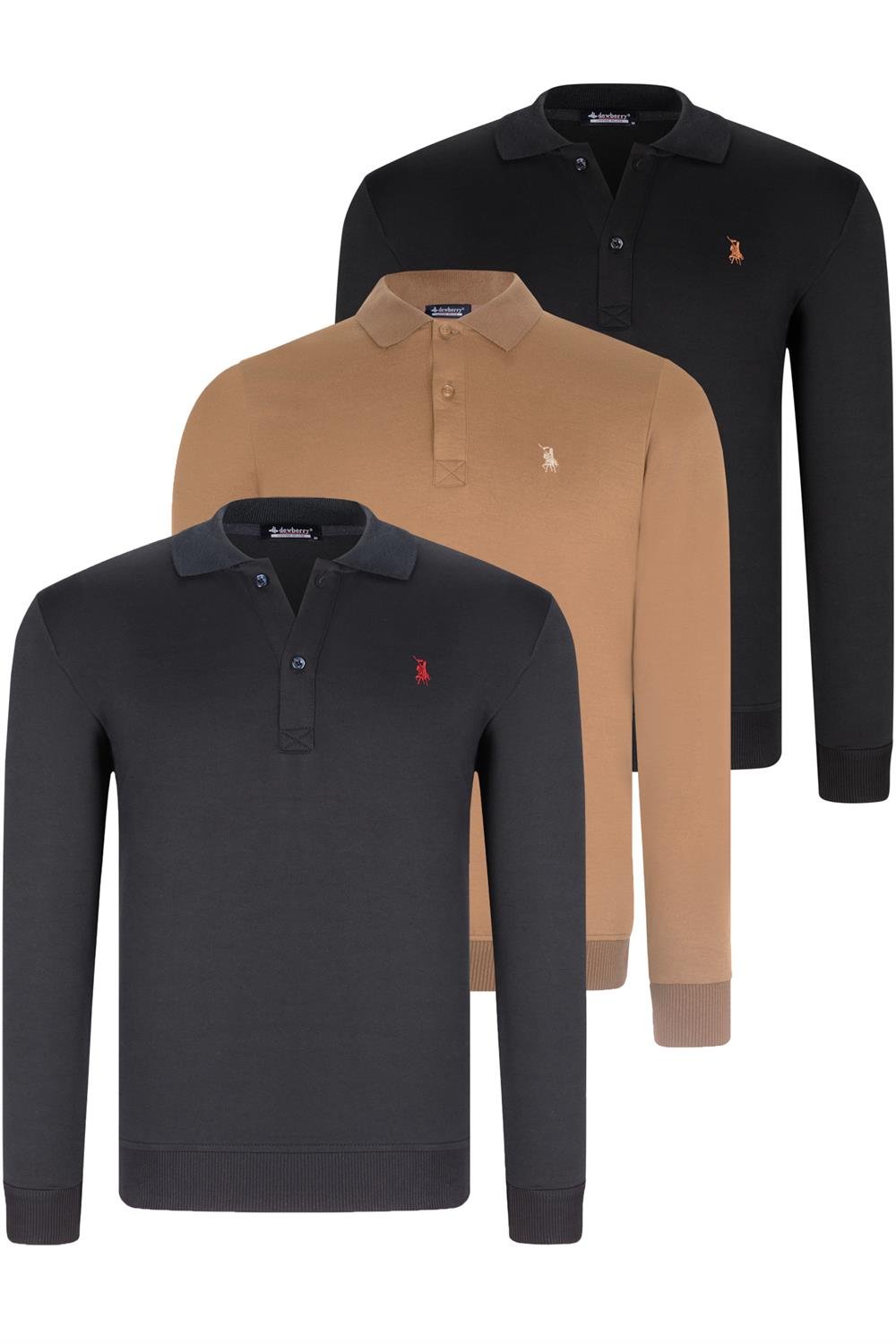 ÜÇLÜ SET V4007 DEWBERRY ERKEK SWEATSHIRT-SİYAH-LACİVERT-CAMEL