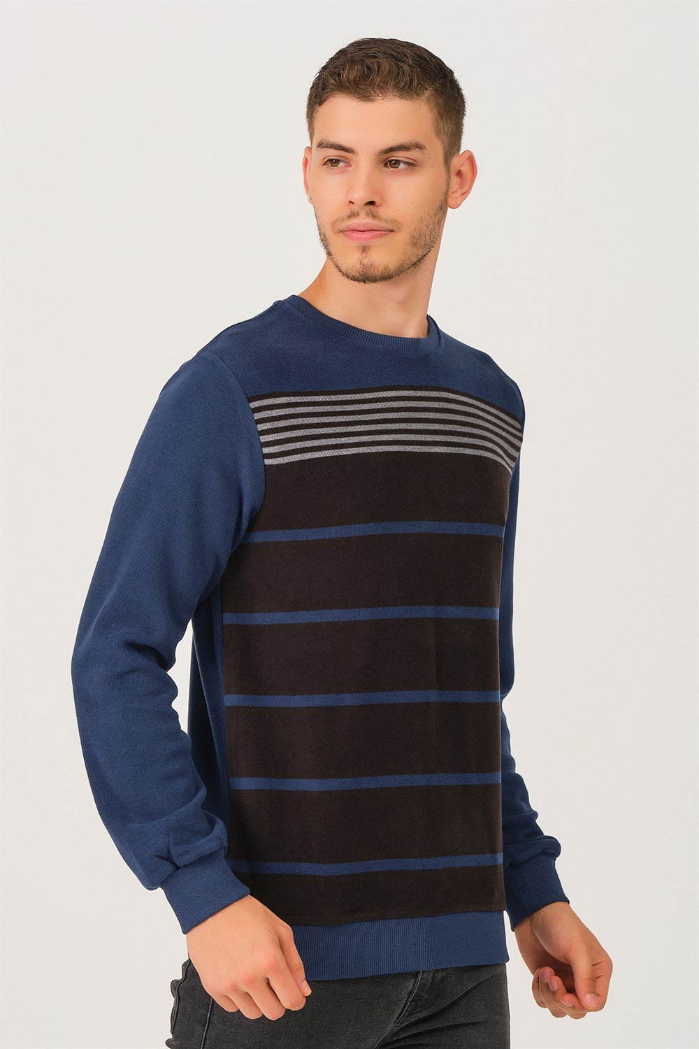 V3201 DEWBERRY DIO RISE ERKEK SWEATSHIRT-MAVİ-SİYAH