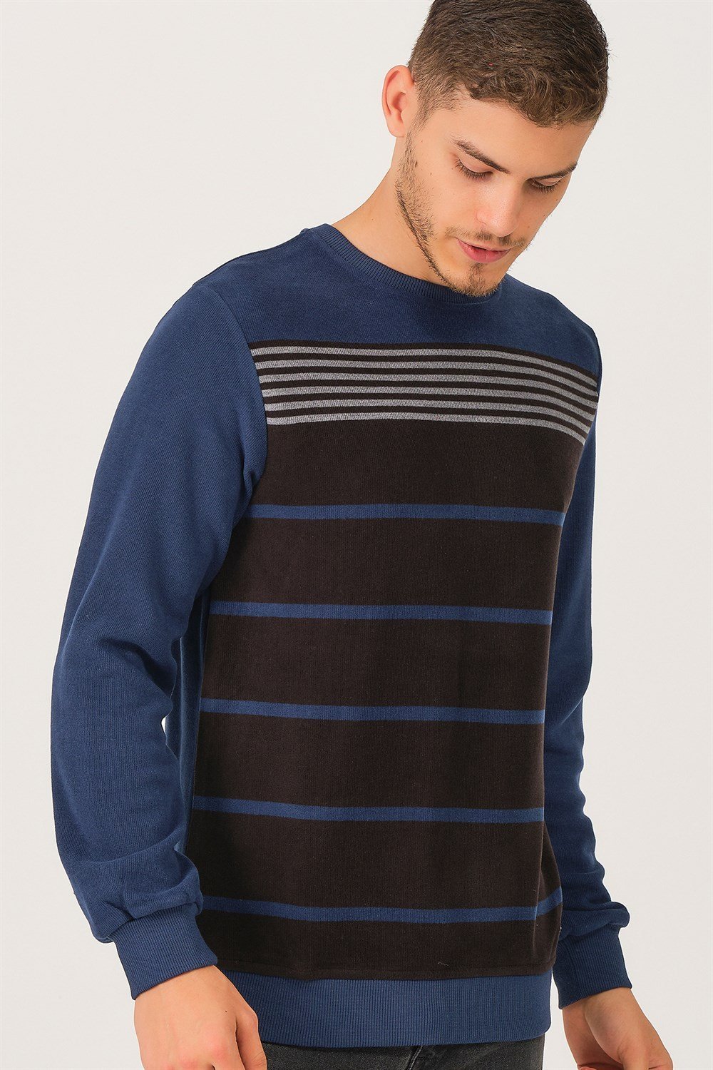 V3201 DEWBERRY DIO RISE ERKEK SWEATSHIRT-MAVİ-SİYAH