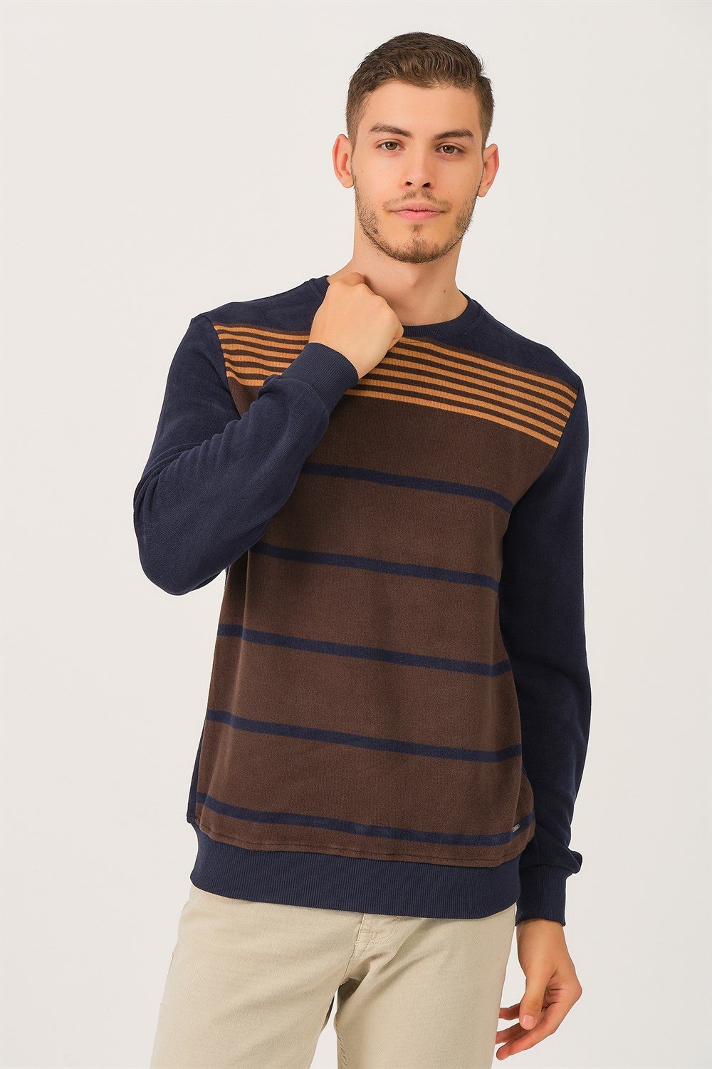 V3201 DEWBERRY DIO RISE ERKEK SWEATSHIRT-LACİVERT- KAHVE