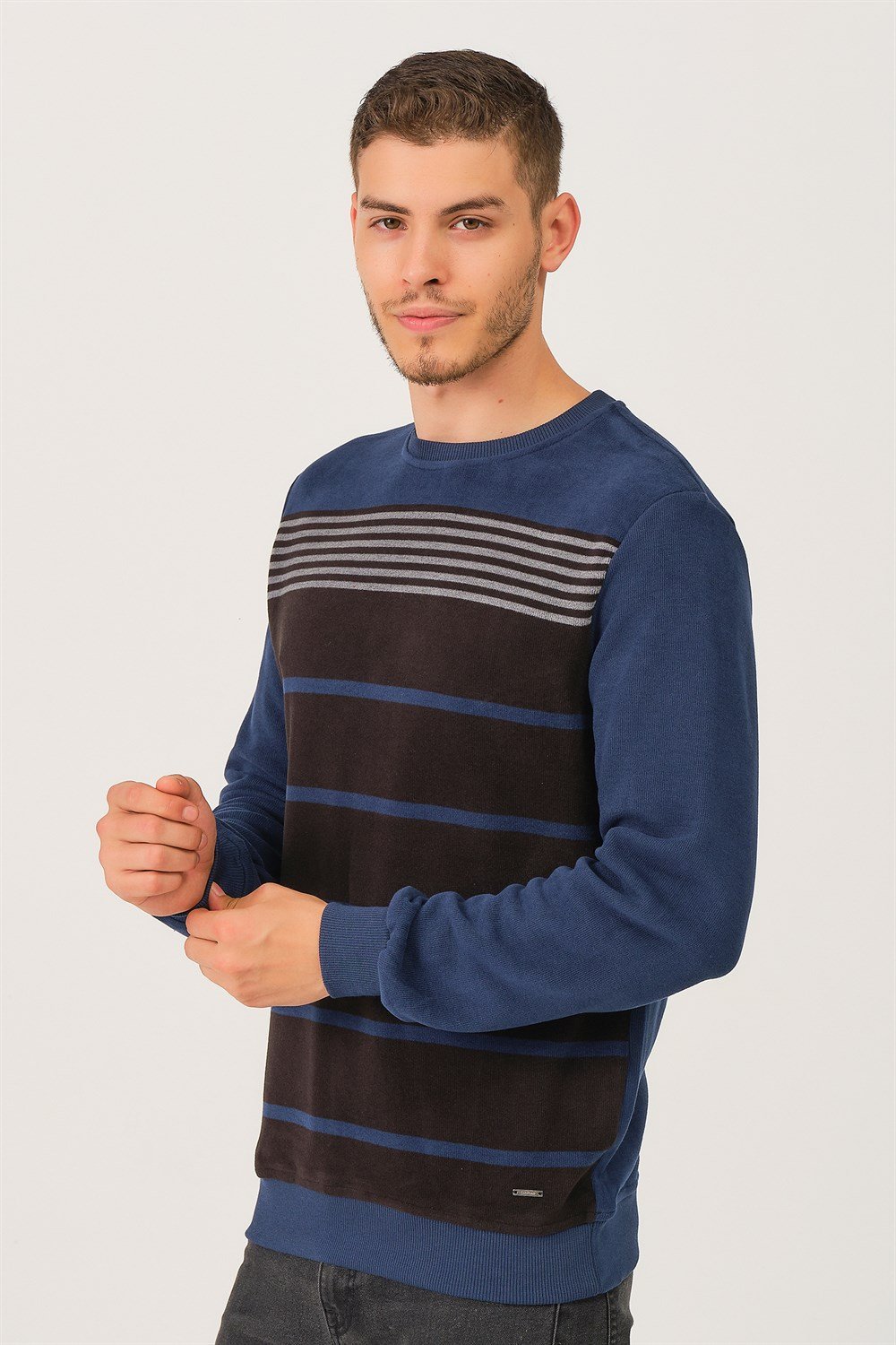 V3201 DEWBERRY DIO RISE ERKEK SWEATSHIRT-MAVİ-SİYAH