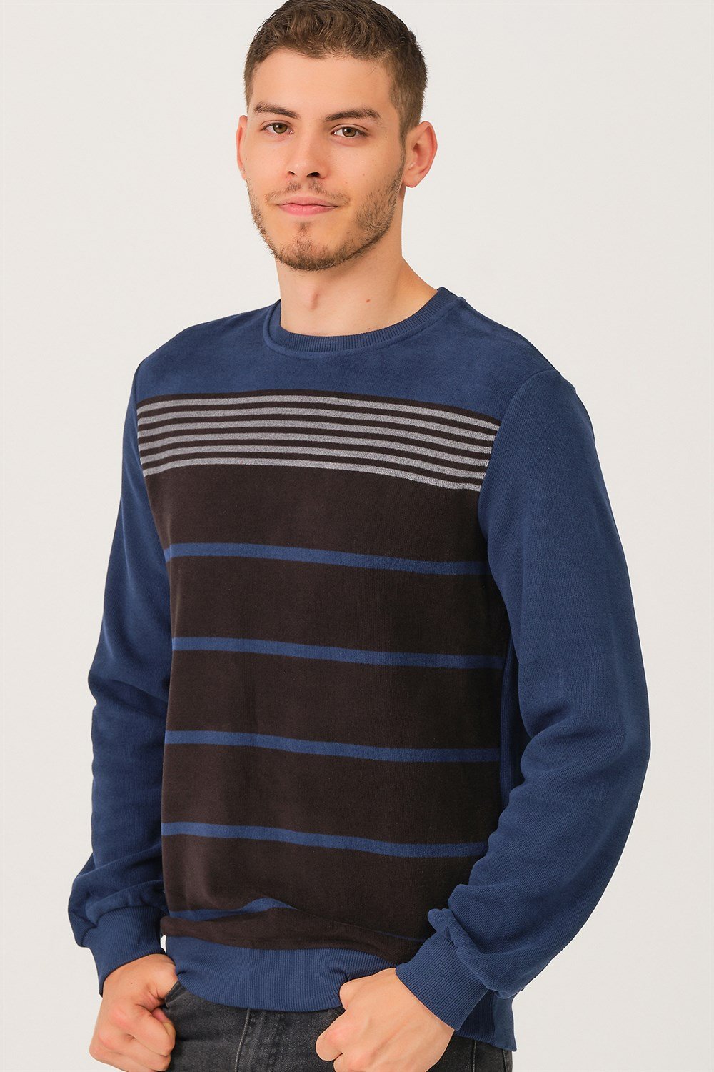 V3201 DEWBERRY DIO RISE ERKEK SWEATSHIRT-MAVİ-SİYAH