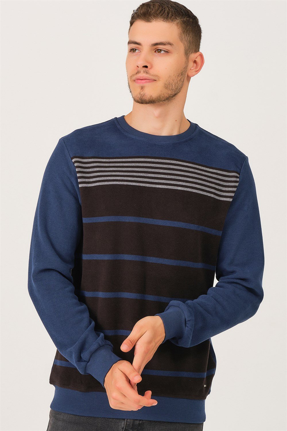 V3201 DEWBERRY DIO RISE ERKEK SWEATSHIRT-MAVİ-SİYAH