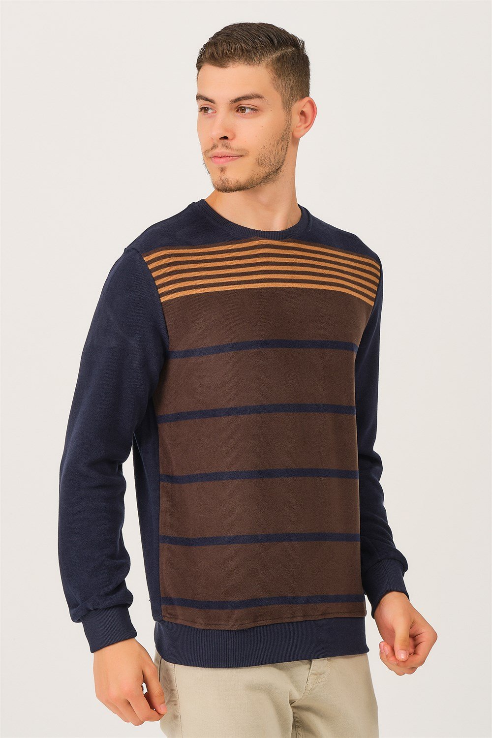 V3201 DEWBERRY DIO RISE ERKEK SWEATSHIRT-LACİVERT- KAHVE